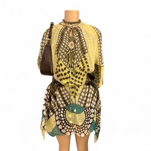 Yellow & Olive Polka Dot Tunic Dress